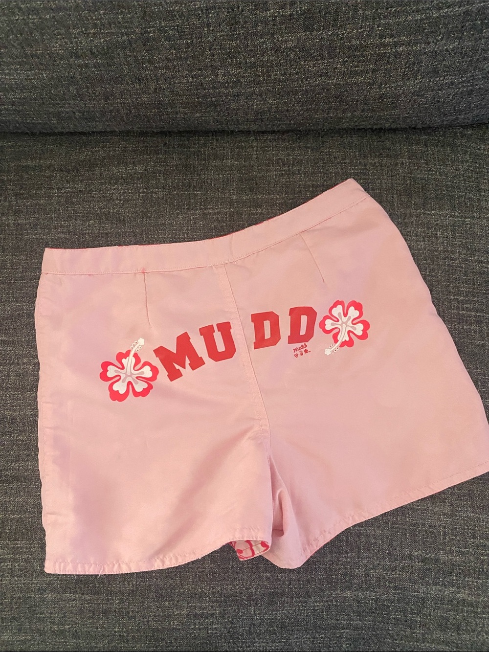 Vintage Mudd Pink and White Floral Swim Shorts Reversible Hibiscus M